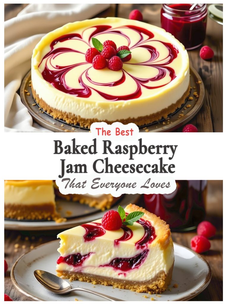 Baked raspberry jam cheesecake