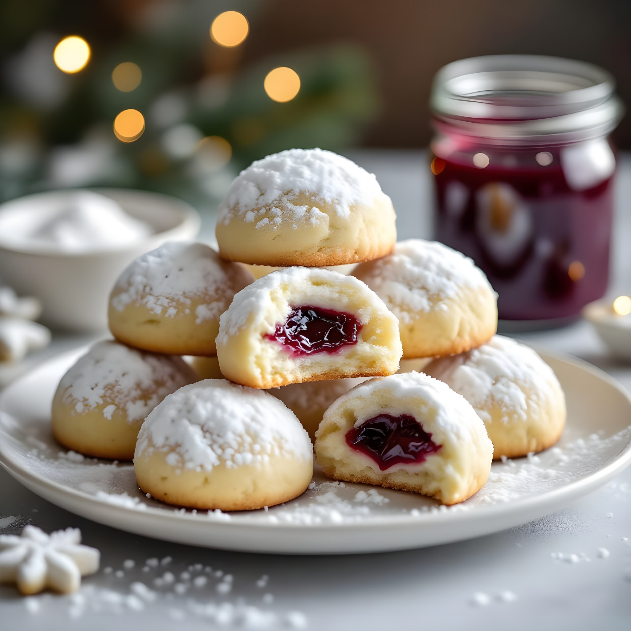Raspberry Jam–Filled Almond Snow Cookies