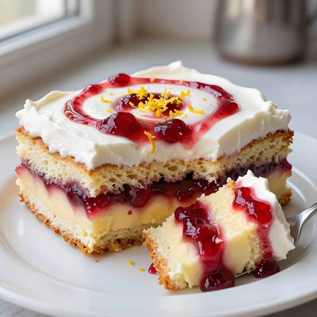 Lemon–Sour Cherry Heaven on Earth Pudding Cake