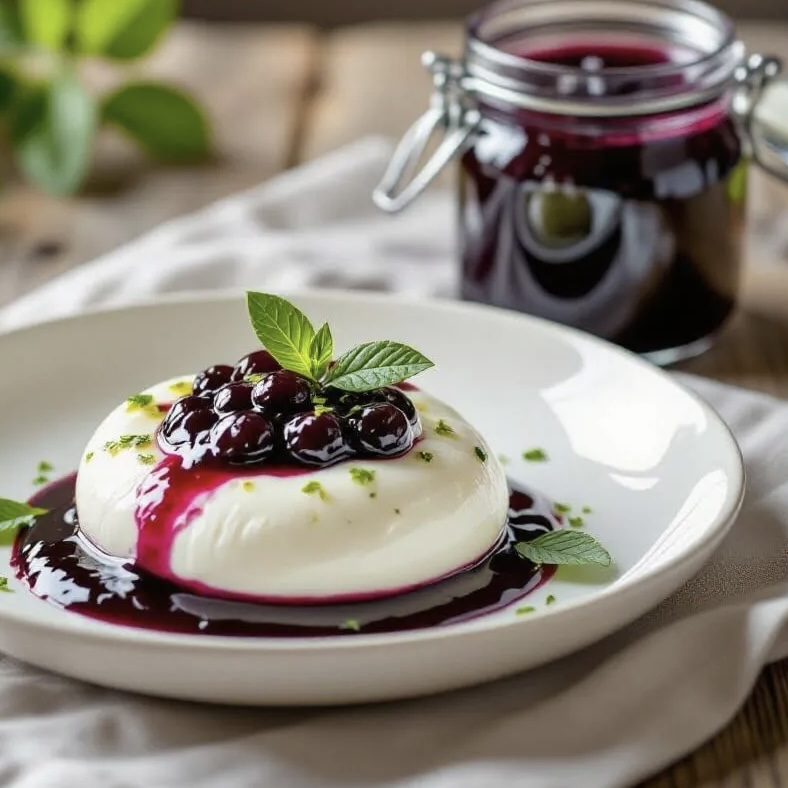 Burrata with homemade blueberry jam