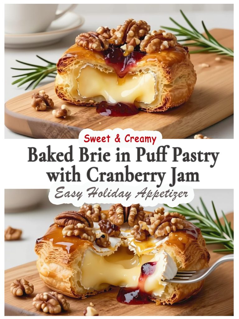 Backed brie in puff pastry with cranberry jam